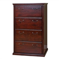Kathy Ireland Home by Martin Furniture Huntington Club Solid Wood 4 Drawer Lateral File Storage Cabinet in Distressed Cherry