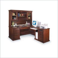 Kathy Ireland Home by Martin Furniture Huntington Oxford Executive Home Office Set With Glass Door Hutch in Burnish