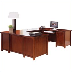 Kathy Ireland Home by Martin Furniture Tribeca Loft U-Shape Home Office Wood Credenza Desk Set  in Cherry