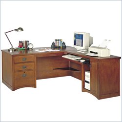 Kathy Ireland Home by Martin Furniture California Bungalow L-Shape Wood Computer Desk with Return in Mission Oak