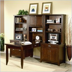 Kathy Ireland Home by Martin Furniture Tribeca Loft Wood Peninsula Home Office Set with Hutch in Cherry