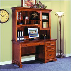 Kathy Ireland Home by Martin Furniture Charlotte Single Pedestal Wood Computer Desk with Hutch in Medium Cherry
