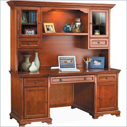 Kathy Ireland Home by Martin Furniture Charlotte Computer Credenza with Hutch in Cherry