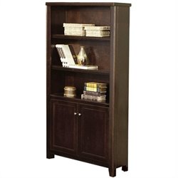 Kathy Ireland Home by Martin Furniture Tribeca Loft Lower Door 5 Shelf Wood Bookcase in Cherry