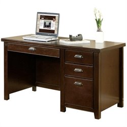Kathy Ireland Home by Martin Furniture Tribeca Loft Single Pedestal Wood Computer Desk in Cherry