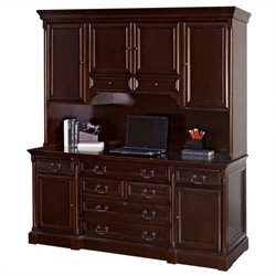 Kathy Ireland Home by Martin Furniture Mount View Wood Credenza Desk with Hutch in Cherry