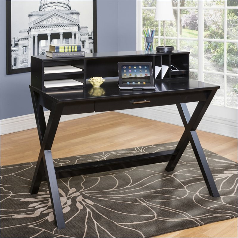 Kathy Ireland by Martin Worx Laptop Writing Desk w/ Hutch in Black