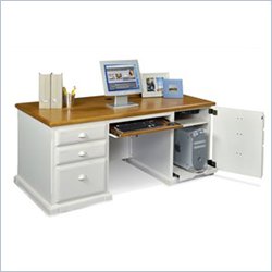Kathy Ireland Home by Martin Furniture Southampton Wood Computer Desk in Distressed Oyster White