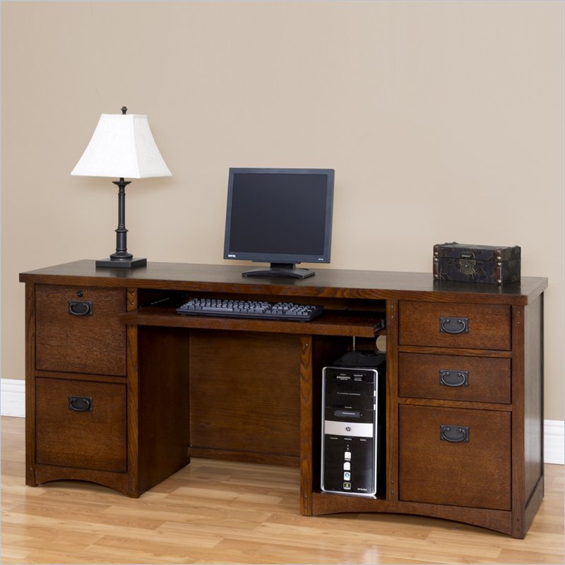 Kathy Ireland Home by Martin Furniture California Bungalow Wood Credenza Desk in Mission Oak