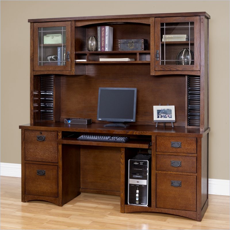 Kathy Ireland Home by Martin Furniture California Bungalow Wood Computer Desk with Hutch in Mission Oak