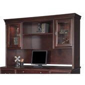 Kathy Ireland Home by Martin Furniture Huntington Club Solid Wood Hutch Top with Two Glass Doors and Pullout Task Light Bridge in Distressed Cherry