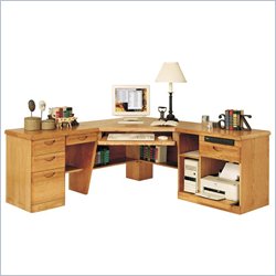 Kathy Ireland Home by Martin Furniture Waterfall 3-Piece L-Shape Corner Wood Computer Desk in Medium Oak