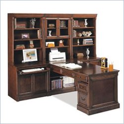Kathy Ireland Home by Martin Furniture Mount View Wood Peninsula Home Office Set with Hutch in Cherry Cobblestone