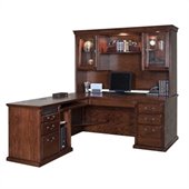 Kathy Ireland Home by Martin Furniture Huntington Oxford L-Shape Executive Wood Home Office Set with Hutch in Burnish
