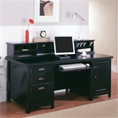 Kathy Ireland Home by Martin Furniture Tribeca Loft Double Pedestal Wood Computer Desk with Reception Hutch in Black 