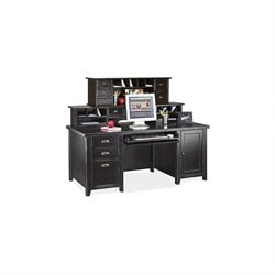 Kathy Ireland Home by Martin Furniture Tribeca Loft Double Pedestal Wood Computer Desk with Hutch in Black