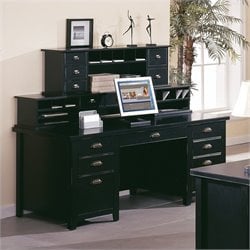 Kathy Ireland Home by Martin Furniture Tribeca Loft Double Pedestal Wood Executive Desk Set with Hutch in Black