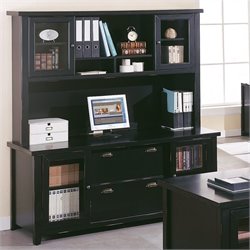 Kathy Ireland Home by Martin Furniture Tribeca Loft Black Credenza with Hutch with Sliding Doors