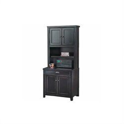 Kathy Ireland Home by Martin Furniture Tribeca Loft Wood Computer Base with Hutch in Black