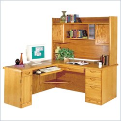Kathy Ireland Home by Martin Furniture Waterfall L-Shape Wood Home Office Set with Hutch in Medium Oak