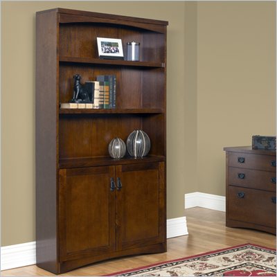 Kathy Ireland Home by Martin Furniture California Bungalow 3 Shelf Wood Bookcase with Lower Doors in Oak