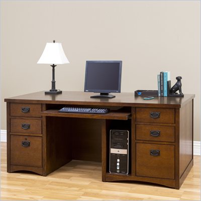 Kathy Ireland Home by Martin Furniture California Bungalow Wood Computer Desk in Mission Oak
