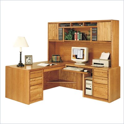Kathy Ireland Home by Martin Furniture Contemporary L-Shape Wood Home Office Set in Oak