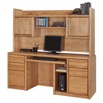 Kathy Ireland Home by Martin Furniture Wood Computer Desk with Hutch in Oak 