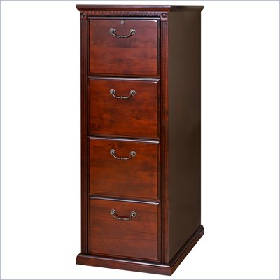 Kathy Ireland Home by Martin Furniture Huntington Club 4 Drawer Solid Wood Vertical File Storage Cabinet in Distressed Cherry