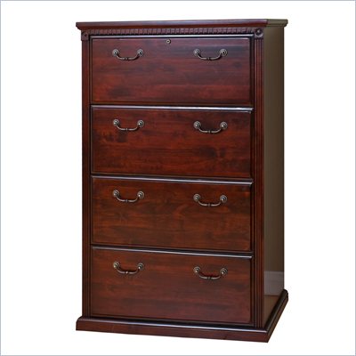 Kathy Ireland Home by Martin Furniture Huntington Club 4 Drawer Lateral File Storage Cabinet in Distressed Cherry