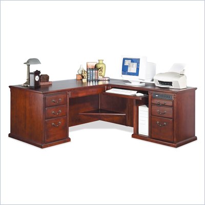 Kathy Ireland Home by Martin Furniture Huntington Club Wood Return Executive Desk in Distressed Cherry