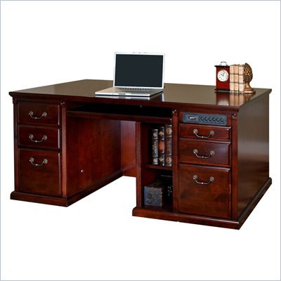 Kathy Ireland Home by Martin Furniture Huntington Club Wood Executive Desk in Distressed Cherry