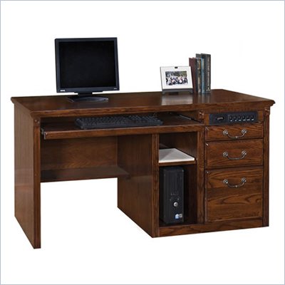 Kathy Ireland Home by Martin Furniture Huntington Oxford Single Pedestal Wood Computer Desk in Burnish