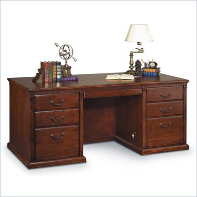 Kathy Ireland Home by Martin Furniture Huntington Oxford Executive Double Pedestal Wood Computer Desk in Burnish