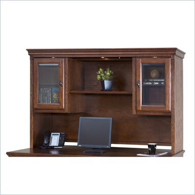 Kathy Ireland Home by Martin Furniture Huntington Oxford Storage Hutch with Pull-Out Task Light Bridge in Burnish