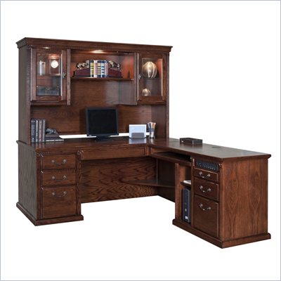 Kathy Ireland Home by Martin Furniture Huntington Oxford Wood L-Shaped Desk Set with Hutch in Burnish