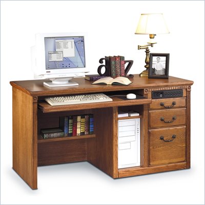 Kathy Ireland Home by Martin Furniture Huntington Oxford Single Pedestal Wood Computer Desk in Distressed Wheat