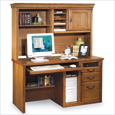 Kathy Ireland Home by Martin Furniture Huntington Oxford 55" Wood Computer Desk with Hutch in Wheat
