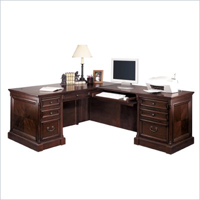 Kathy Ireland Home by Martin Furniture Mount View L-Shape Wood Computer Desk Set with Right Return in Cherry Cobblestone