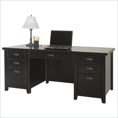 Kathy Ireland Home by Martin Furniture Tribeca Loft Double Pedestal Wood Executive Desk in Black