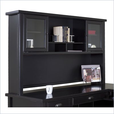 Kathy Ireland Home by Martin Furniture Tribeca Loft Black Hutch with Sliding Glass Doors