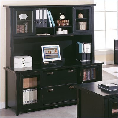 Kathy Ireland Home by Martin Furniture Tribeca Loft Black Credenza with Hutch with Sliding Doors