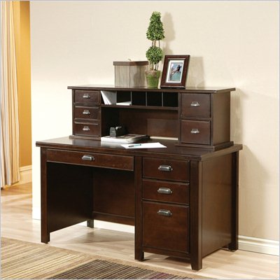 Kathy Ireland by Martin Tribeca Loft Pedestal Desk & Hutch in Cherry 