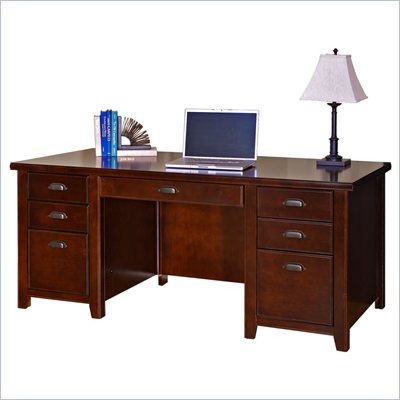 Kathy Ireland Home by Martin Furniture Tribeca Loft Double Pedestal Wood Executive Desk in Cherry
