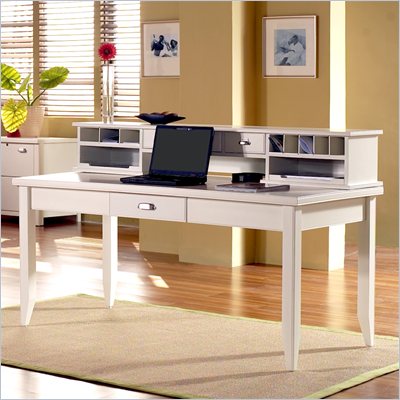 Kathy Ireland Home by Martin Furniture Tribeca Loft White 64" W Writing Table with Long Reception Hutch