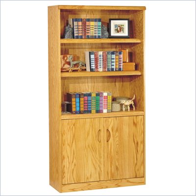 Kathy Ireland Home by Martin Furniture Waterfall 5 Shelf Wood Bookcase with Doors in Medium oak