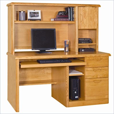 Kathy Ireland Home by Martin Furniture Waterfall Single Pedestal Wood Computer Desk with Hutch in Medium Oak