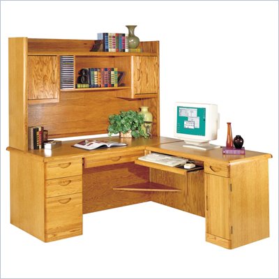 Kathy Ireland Home by Martin Furniture Waterfall L-Shape Wood Home Office Set in Oak