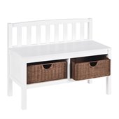 Southern Enterprises White Bench with Brown Rattan Baskets