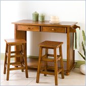 Southern Enterprises 3 Piece Breakfast Bar Set in Rich Brown Oak